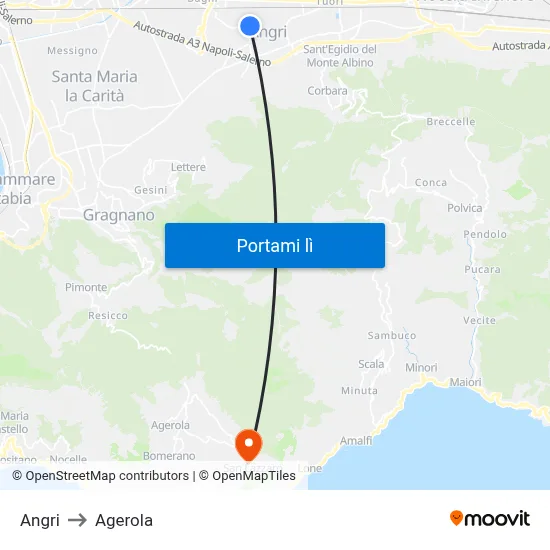 Angri to Agerola map
