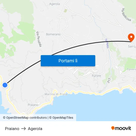 Praiano to Agerola map