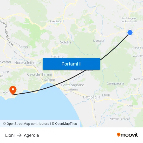 Lioni to Agerola map