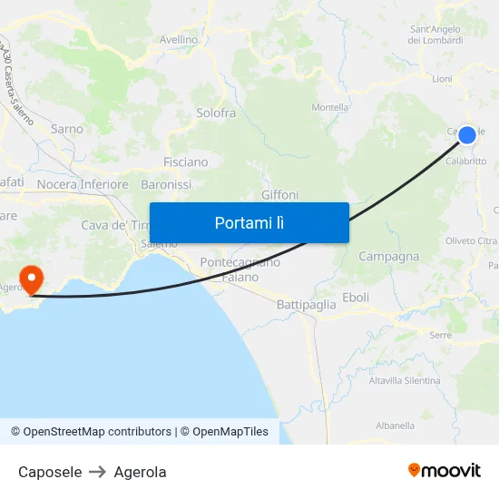 Caposele to Agerola map