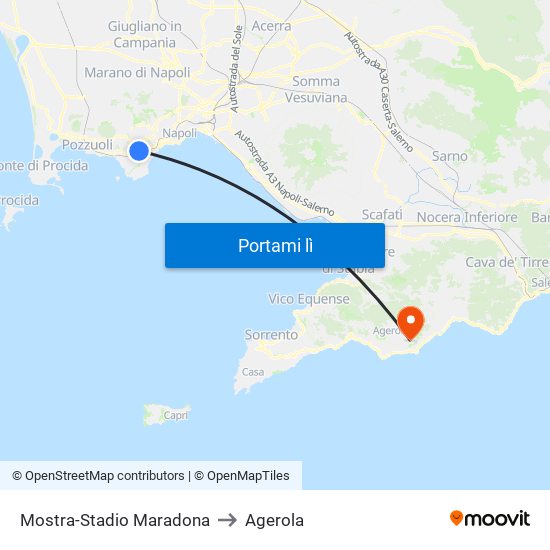 Mostra-Stadio Maradona to Agerola map