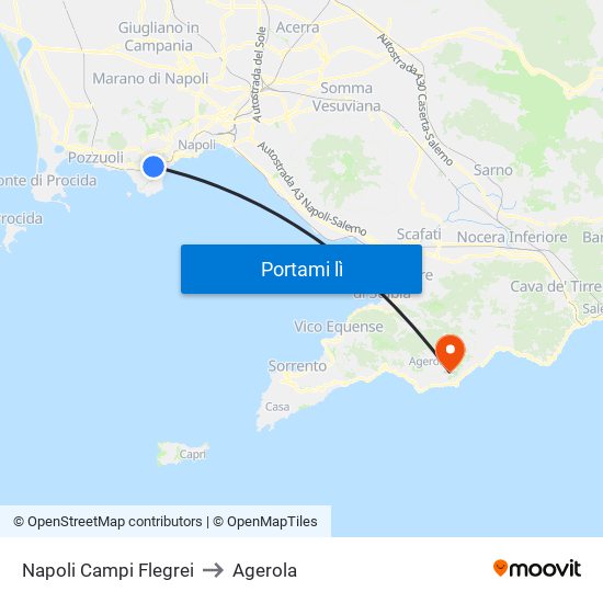 Napoli Campi Flegrei to Agerola map