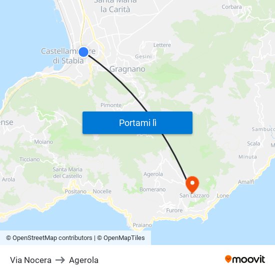 Via Nocera to Agerola map