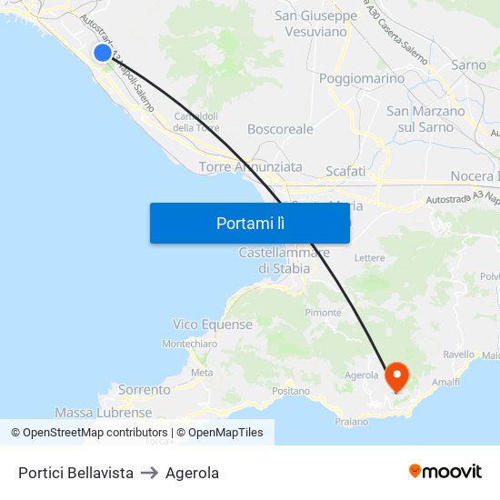Portici Bellavista to Agerola map