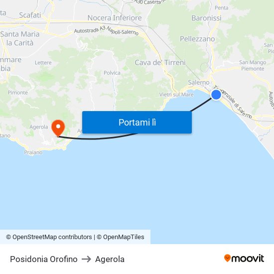 Posidonia Orofino to Agerola map