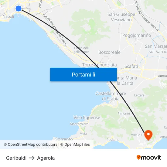 Garibaldi to Agerola map