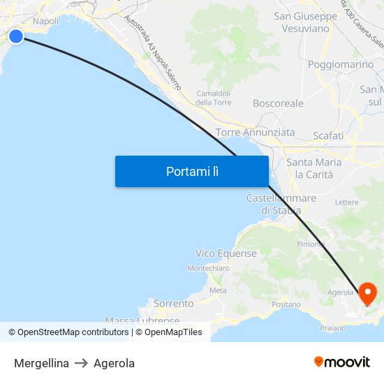 Mergellina to Agerola map