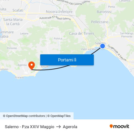 Salerno - P.za XXIV Maggio to Agerola map