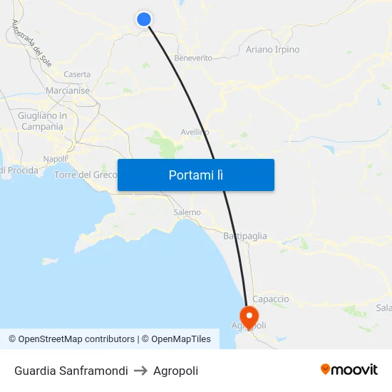 Guardia Sanframondi to Agropoli map