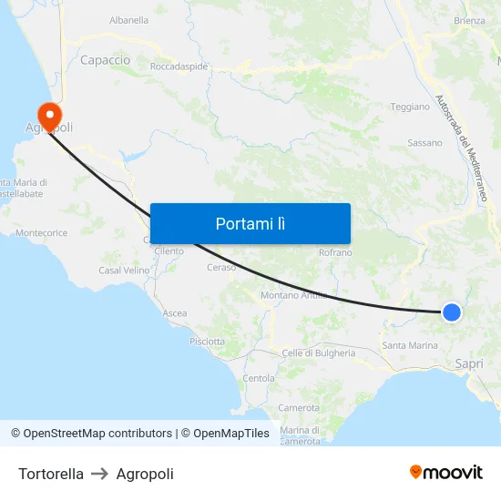 Tortorella to Agropoli map