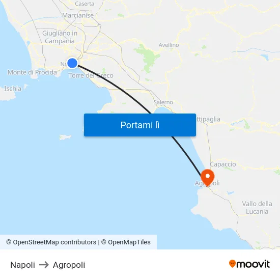 Napoli to Agropoli map
