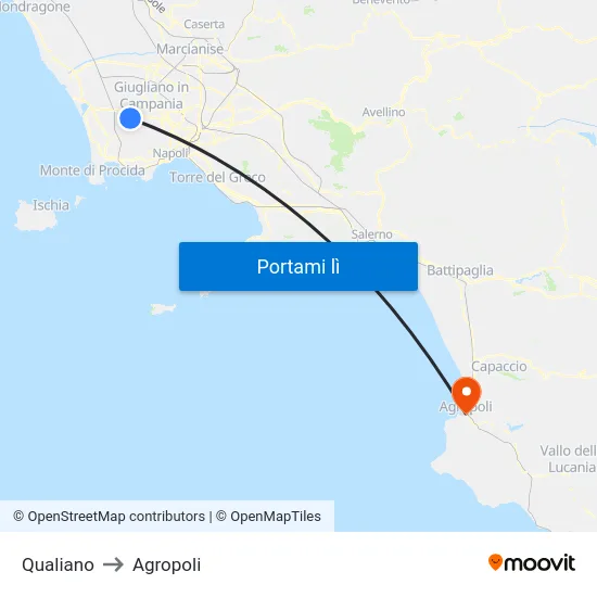 Qualiano to Agropoli map