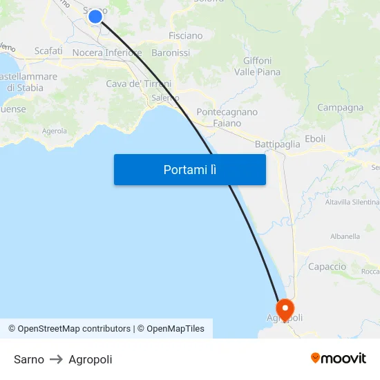 Sarno to Agropoli map