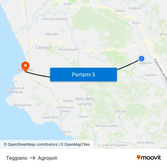 Teggiano to Agropoli map