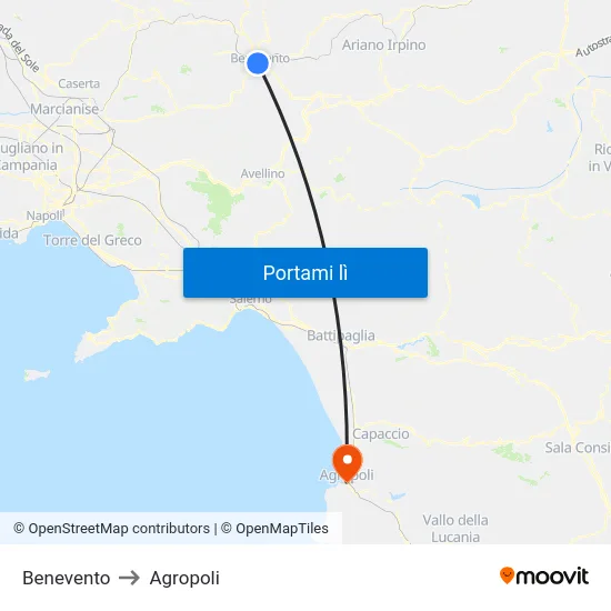 Benevento to Agropoli map