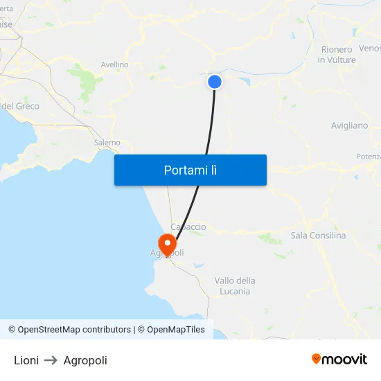 Lioni to Agropoli map