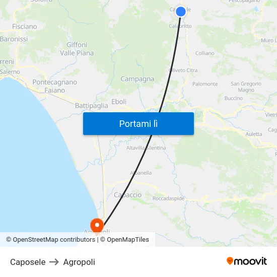 Caposele to Agropoli map