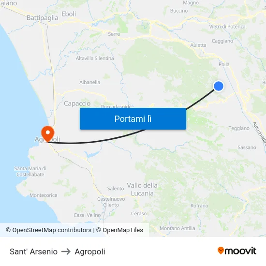 Sant' Arsenio to Agropoli map