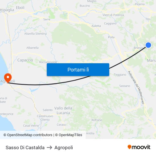 Sasso Di Castalda to Agropoli map