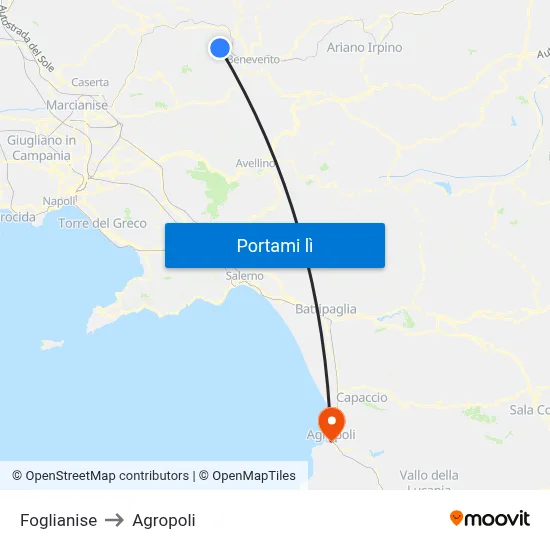 Foglianise to Agropoli map