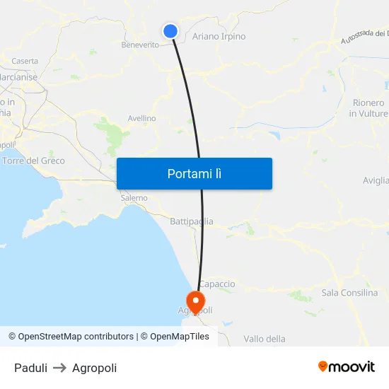 Paduli to Agropoli map
