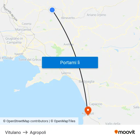 Vitulano to Agropoli map
