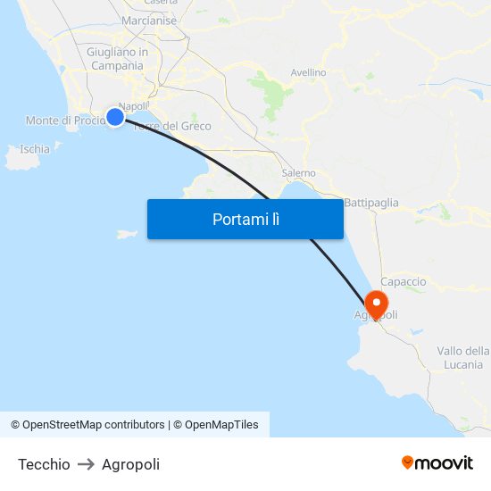 Tecchio to Agropoli map