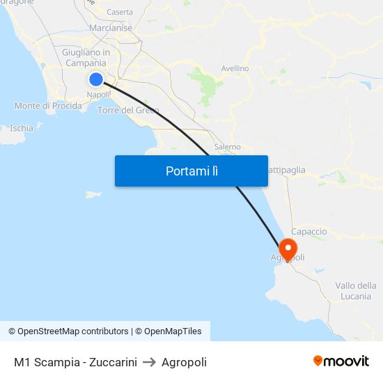 M1 Scampia - Zuccarini to Agropoli map