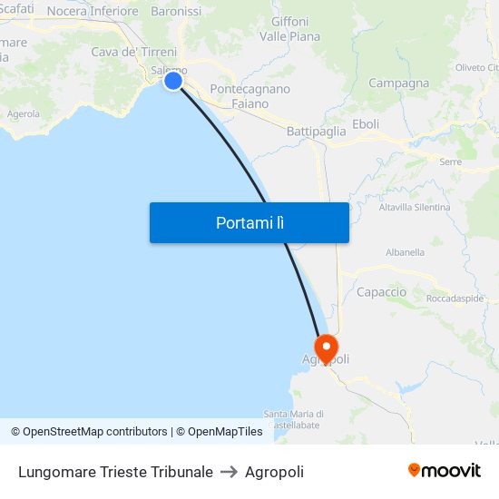 Lungomare Trieste Tribunale to Agropoli map