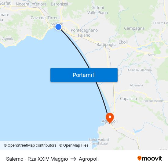 Salerno - P.za XXIV Maggio to Agropoli map