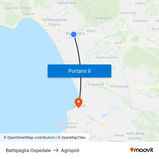 Battipaglia Ospedale to Agropoli map