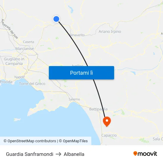Guardia Sanframondi to Albanella map