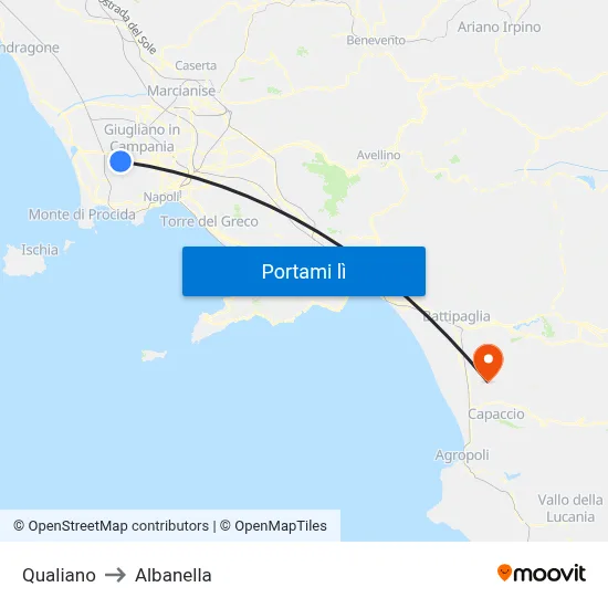 Qualiano to Albanella map