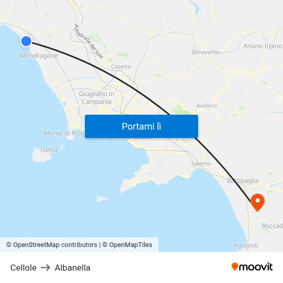 Cellole to Albanella map