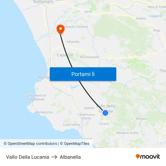 Vallo Della Lucania to Albanella map
