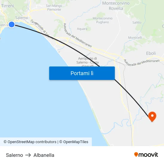 Salerno to Albanella map
