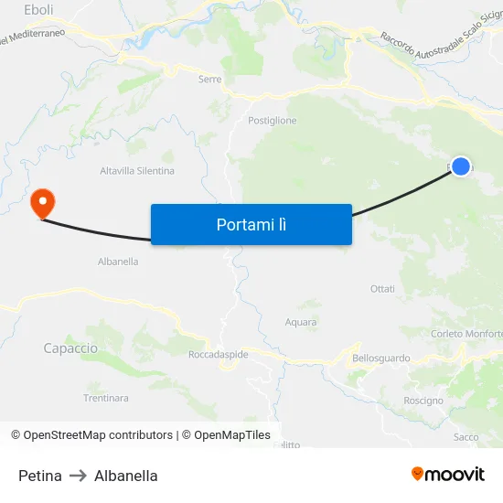 Petina to Albanella map