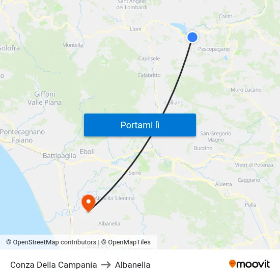 Conza Della Campania to Albanella map