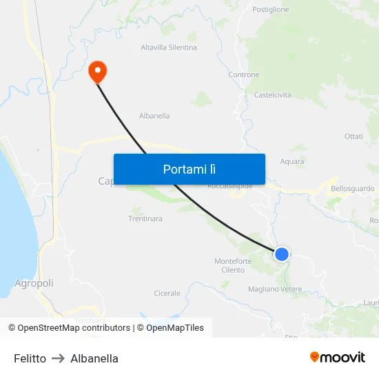 Felitto to Albanella map