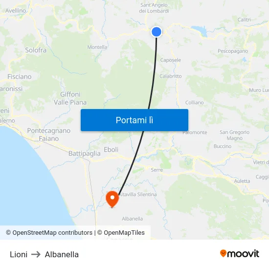 Lioni to Albanella map