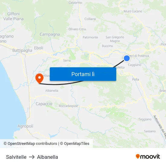 Salvitelle to Albanella map