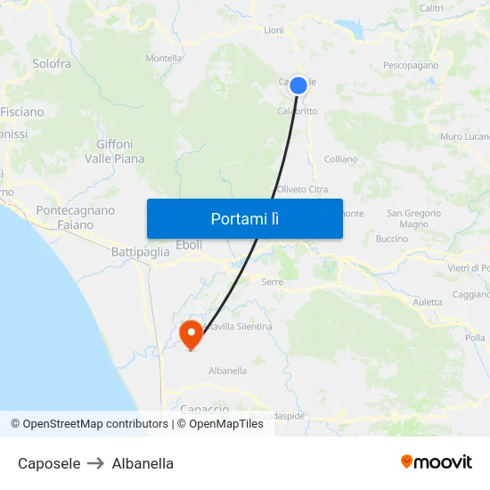 Caposele to Albanella map