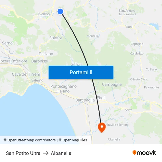 San Potito Ultra to Albanella map
