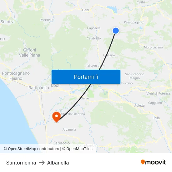 Santomenna to Albanella map