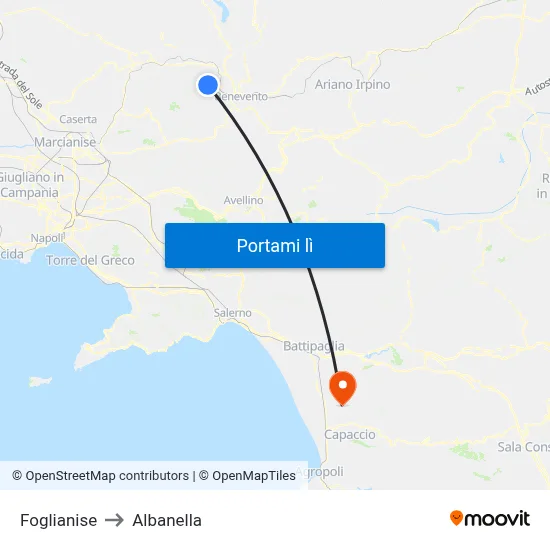 Foglianise to Albanella map