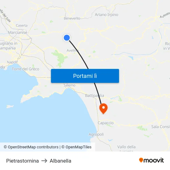 Pietrastornina to Albanella map