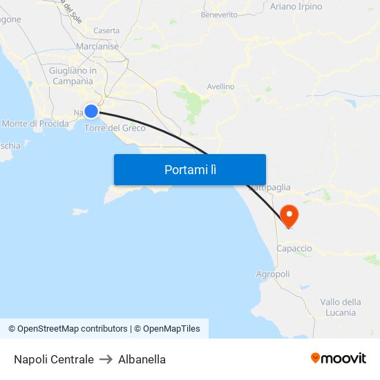 Napoli Centrale to Albanella map