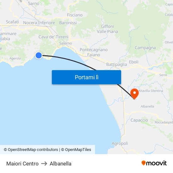 Maiori Centro to Albanella map