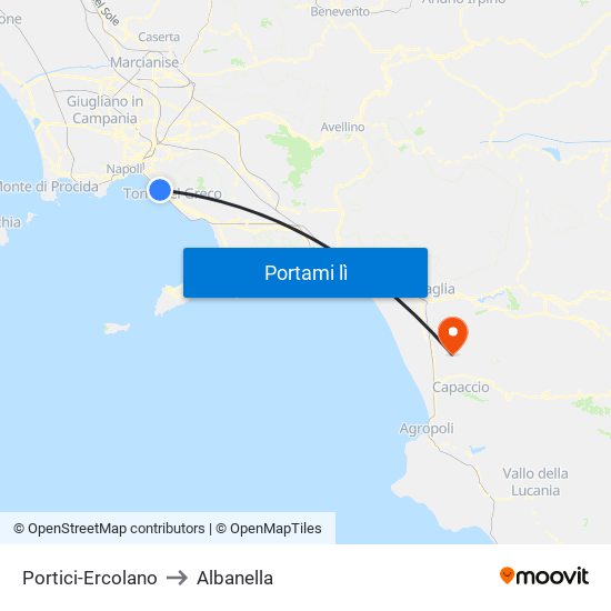 Portici-Ercolano to Albanella map