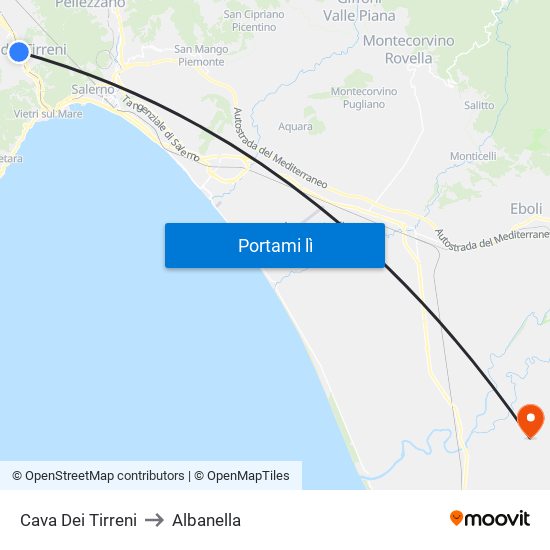 Cava Dei Tirreni to Albanella map